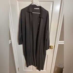 Zara Charcoal Button-Up Long Cardigan